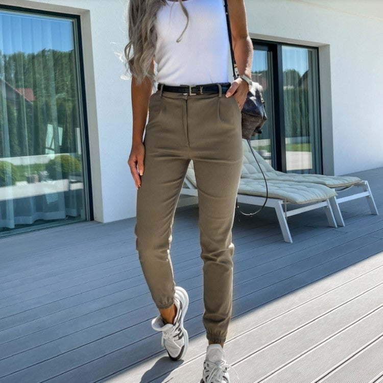 Slim Fit, modische, lässige Cropped-Hose mit doppelter schräger Tasche aus gewaschenem Baumwollstoff