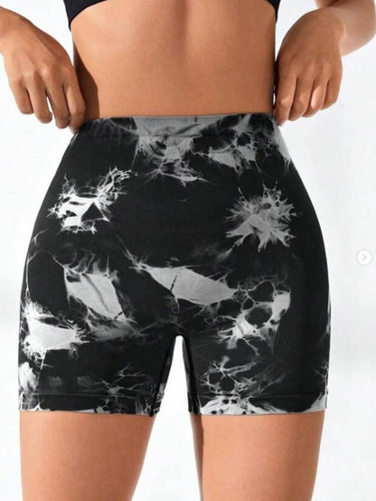 Damen Batik-Yoga-Shorts mit hoher Taille und V-Rücken, Scrunch-Yoga-Shorts, nahtlose Sport-Shorts mit Stretch-Stoff, Fitness-Workout-Hose