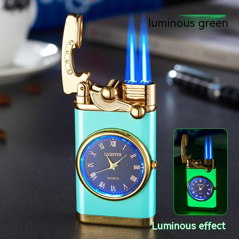 New Lighter With Electric Watch Rocker Arm Automatic Ignition Straight Blue Flame Lighter Creative Real Dial Inflatable Windproof Lighter Men's Watch Gift