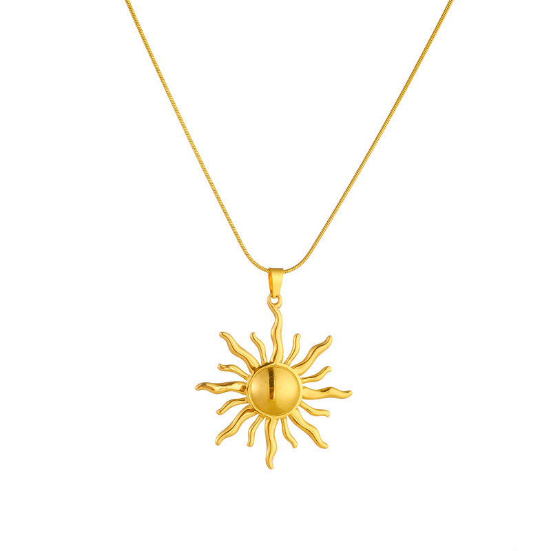 Fashion Special-interest Gold Plated Stainless Steel Sun Necklace