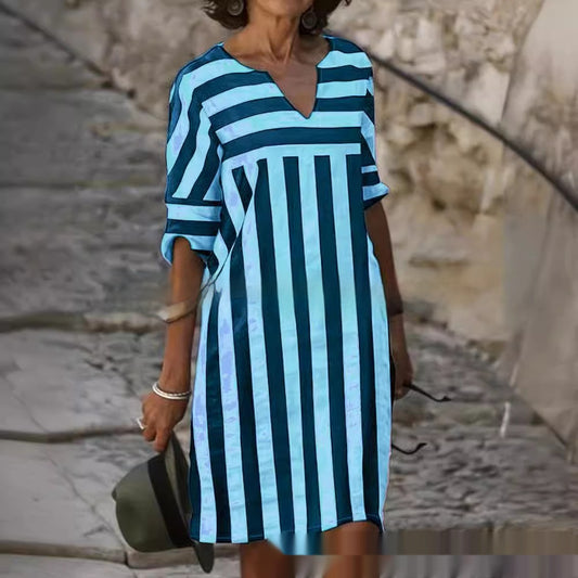 Digital Printing Stripe Bold Stripes Loose Dress