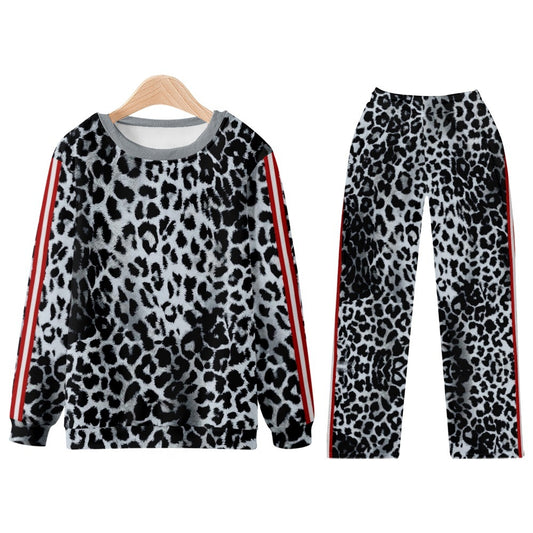 Creative Leopard Print Sweater Casual Pants Suit