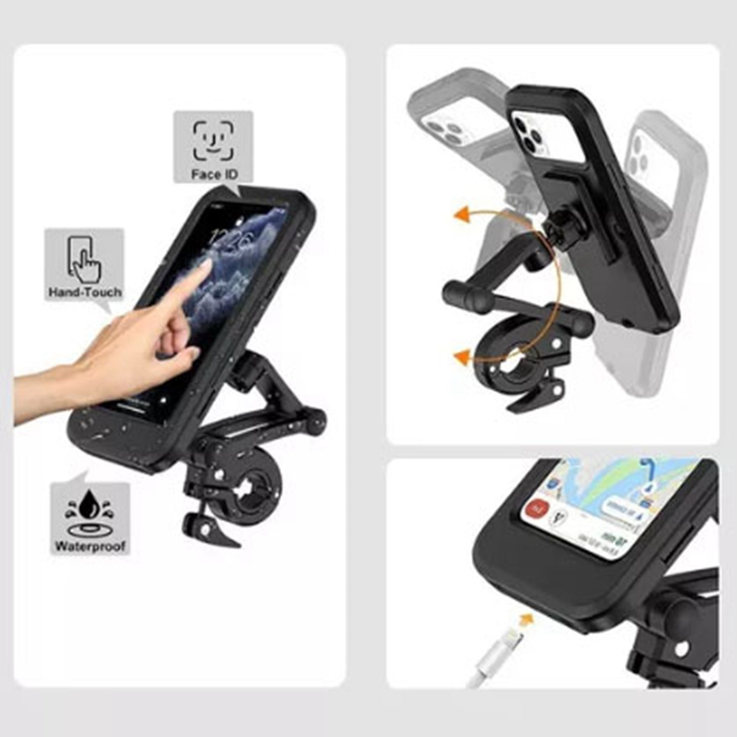 Motorcycle Phone Holder Waterproof Sensitive TPU Touch Screen 360° Rotation Bike Navigation Mount