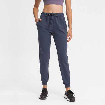 Simple Straight Sports And Leisure Elastic Ankle-tied Cropped Pants