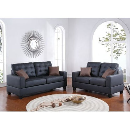 Wohnzimmermöbel 2-teiliges Sofa-Set, schwarzes Kunstleder, getuftetes Sofa, Zweisitzer mit Kissen, Couch