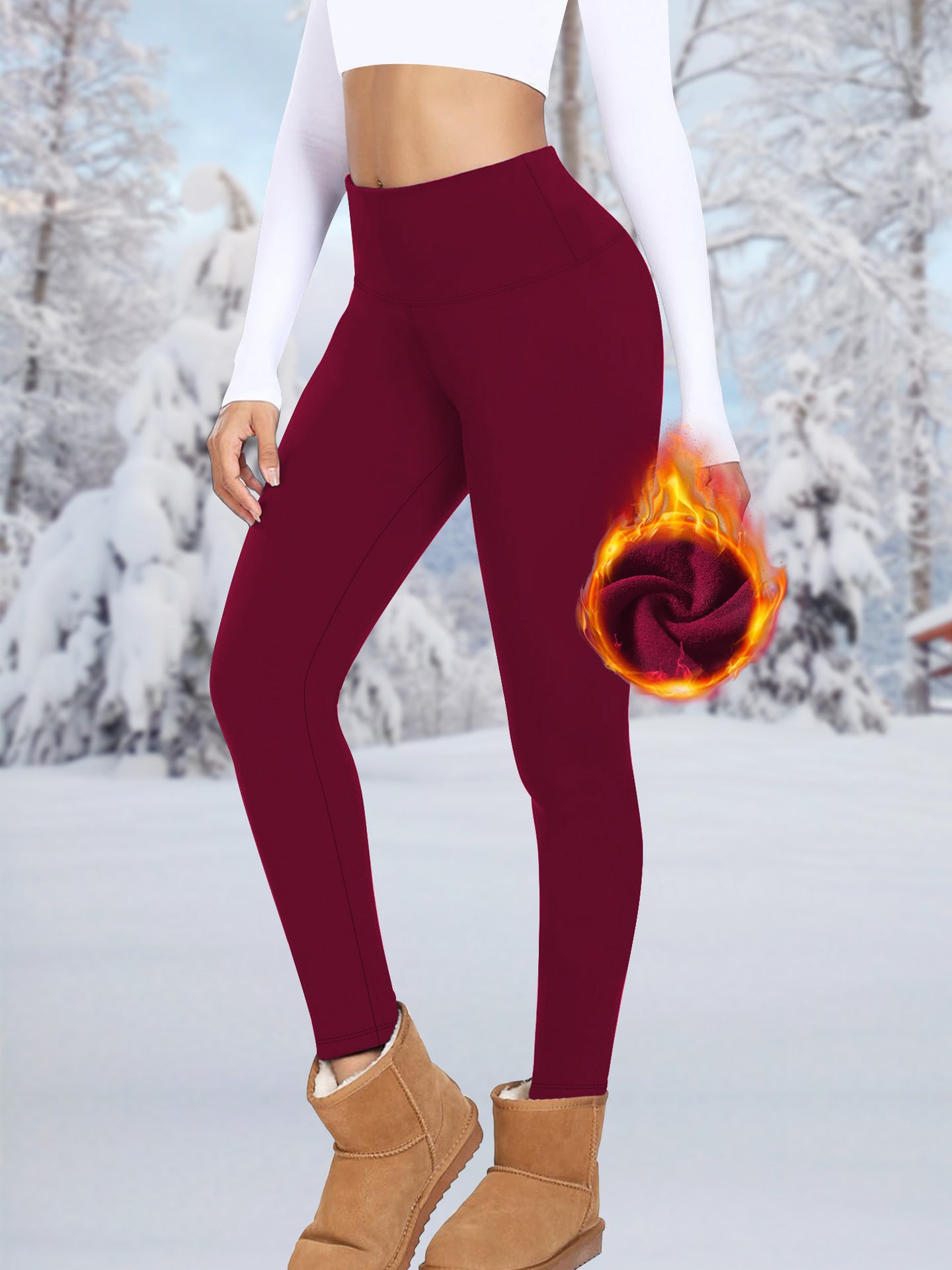 Damen-Leggings mit hoher Taille, die den Bauch zusammenzieht, warm, für Yoga und Sport