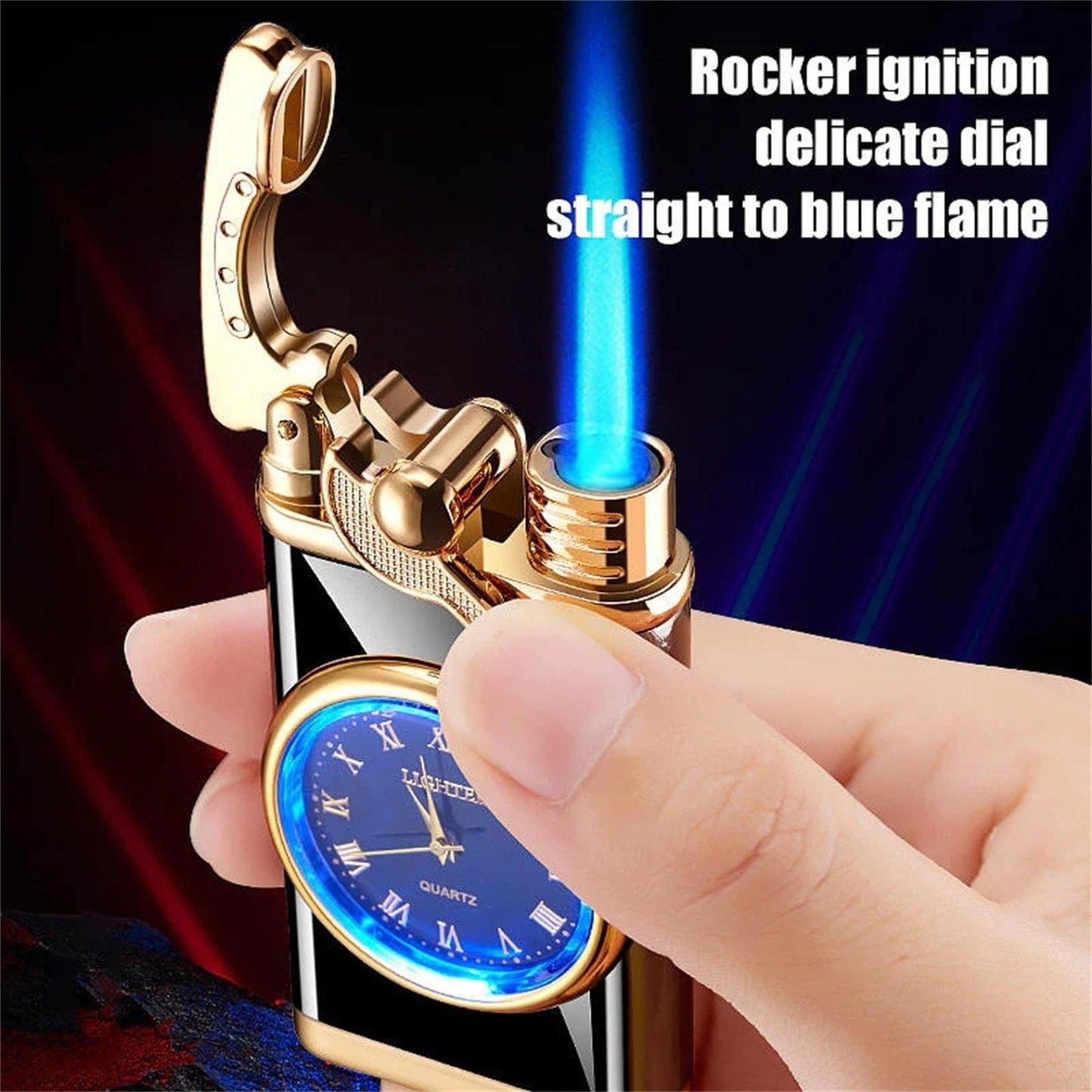 New Lighter With Electric Watch Rocker Arm Automatic Ignition Straight Blue Flame Lighter Creative Real Dial Inflatable Windproof Lighter Men's Watch Gift