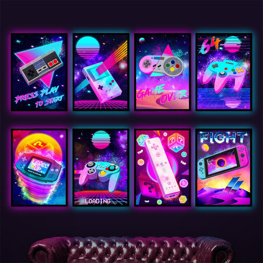 Retro Neon Game Poster Canvas Painting