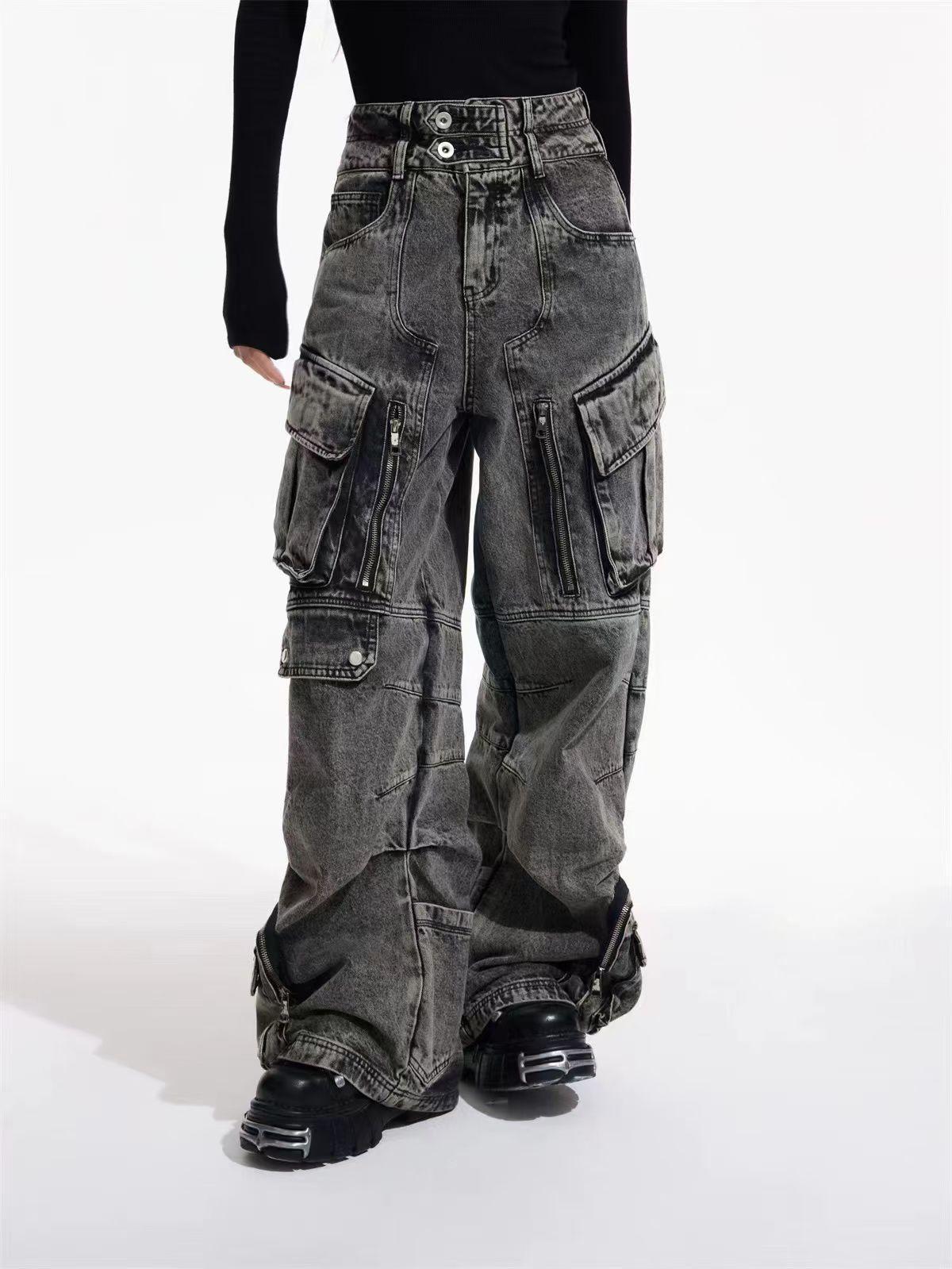 Design Retro Overalls Style Multi-pocket Jeans