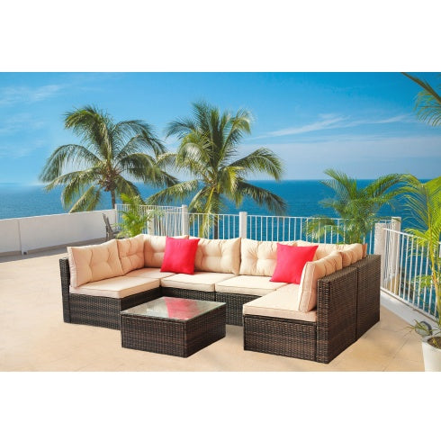 Terrassenmöbel-Set PE-Rattan-Gartenmöbel-Ecksofa-Set