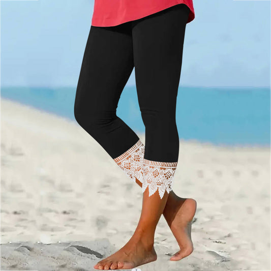 Solid Color Casual Lace Stitching Leggings