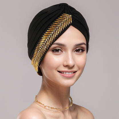 Nouă șapcă cu turban cu strasuri pentru femei, plisată elastică, eșarfă elegantă pentru cap Ramadan, șapcă chimio, pălărie africană de nuntă