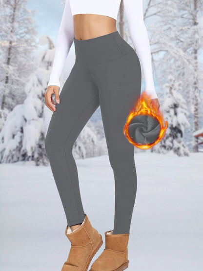 Damen-Leggings mit hoher Taille, die den Bauch zusammenzieht, warm, für Yoga und Sport