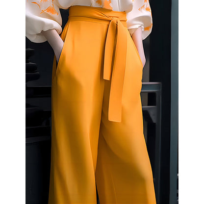 Fashionable Retro High-end Slimming Wear Flab Hiding Shirt Wide-leg Pants Suit Two-piece Set Women