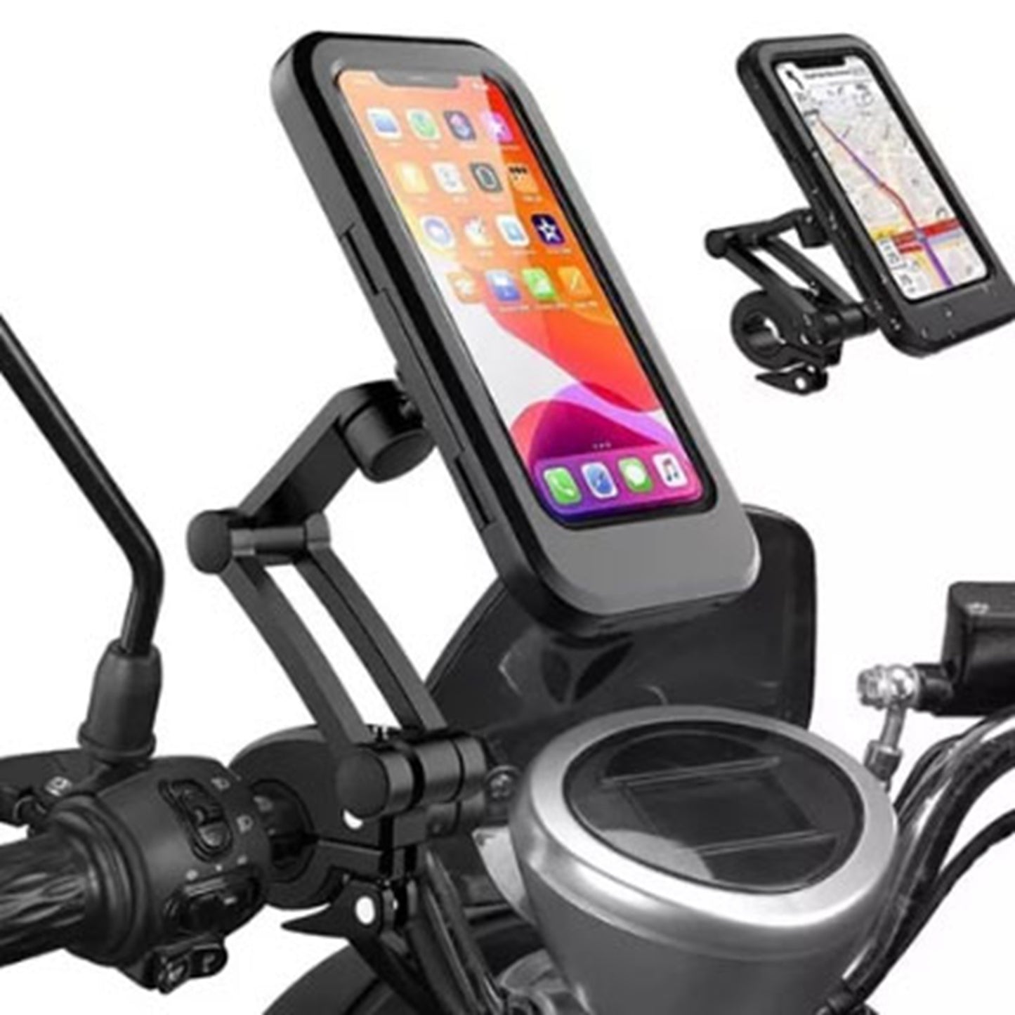 Motorcycle Phone Holder Waterproof Sensitive TPU Touch Screen 360° Rotation Bike Navigation Mount