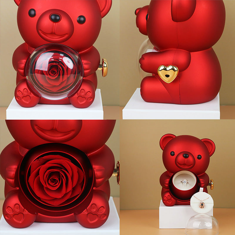 Rotating Bear Gift Box Rose Jewelry Box