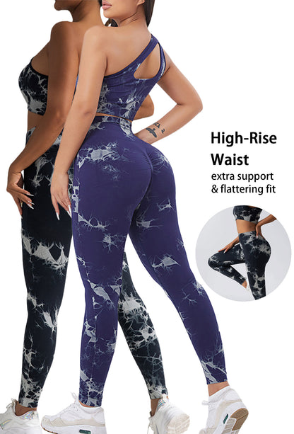 2 Pack Womens Workout Leggings Tie Dye High Waisted Yoga Pants Seamless Scrunch Butt Lifting Compression Tights