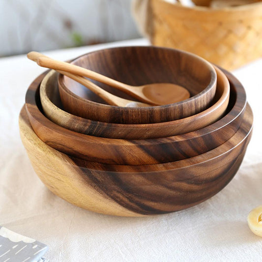 Kitchen Natural Wooden Bowl Household Fruit Bowl Salad Bowl For Home Restaurant Food Container Wooden Utensils Note The Size Hot