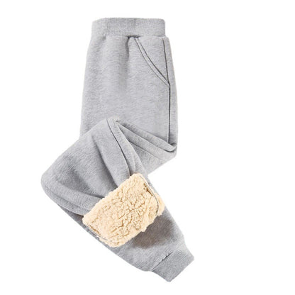 Children's Fleece-lined Thick Lambskin Pure Color Warm Keeping Sweatpants