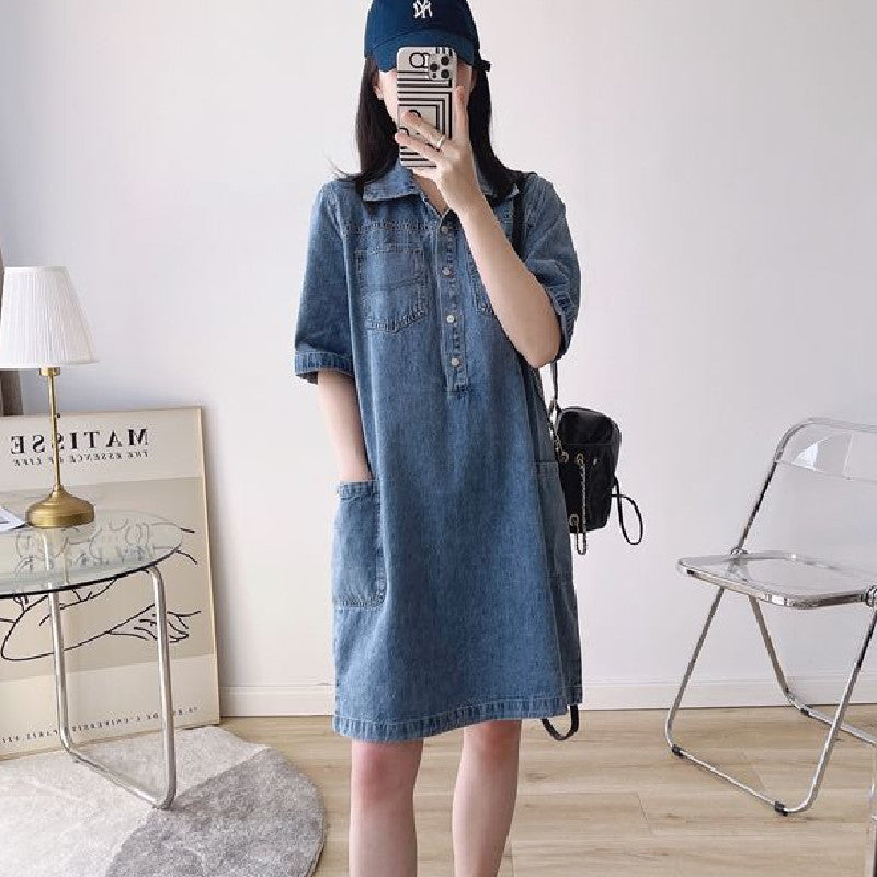 Women's Lapel Breasted Straight-leg Denim Dress