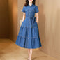 Cotton Large Hem Shirt Dress Long Skirt Denim Dress