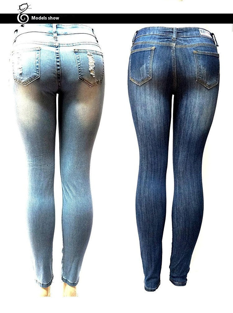 Zerrissene Schlankheitsjeans für Frauen im europäischen und amerikanischen Stil