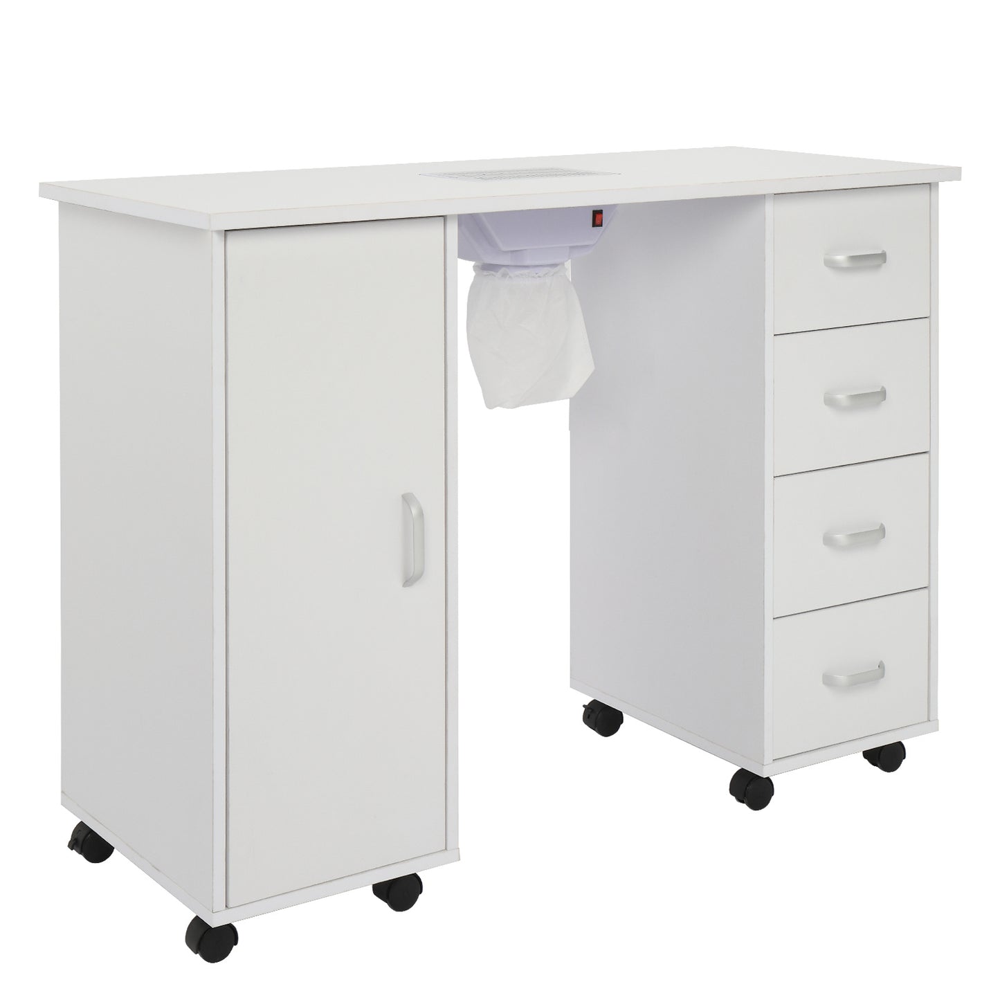 MDF Single Door 4 Drawers With Fans, White, Nail Art Table