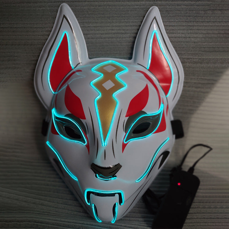 Glowing Cat Face Mask For Women Demon Slayer Cold Light Fox Mask Masquerade Cosplay Props Bar Haunted House Christmas Decor