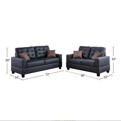 Wohnzimmermöbel 2-teiliges Sofa-Set, schwarzes Kunstleder, getuftetes Sofa, Zweisitzer mit Kissen, Couch