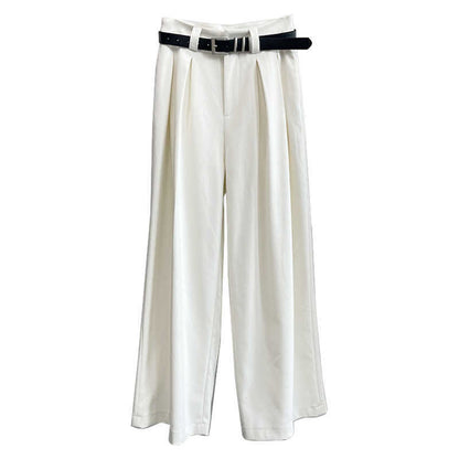 Women's Milky White Casual Pants High Waist Straight Pants