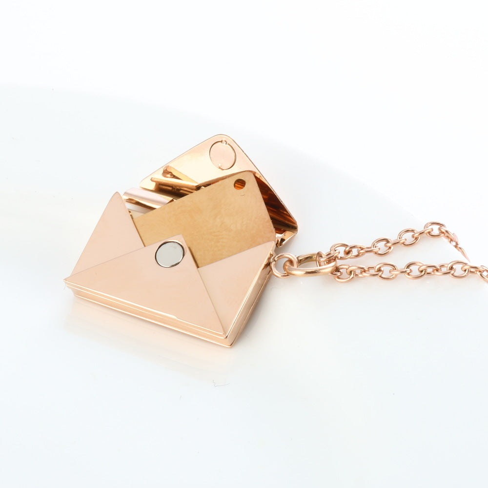 Peach Heart Envelope Couple Female Secret Hidden Message Pendant Necklace Gift