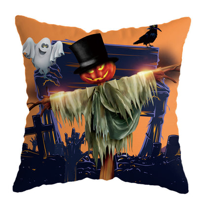 Linen Skull Halloween Pillow Cover