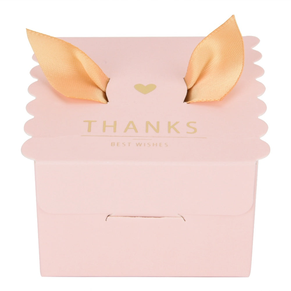 50 pcs Wedding Party Paper Candy Chocolate Cake Decoration Box Gift （Pink thanks）