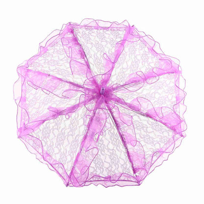 Bridal Lace Cotton Umbrella for Wedding Parties Dancing Photography Prop (Purple)