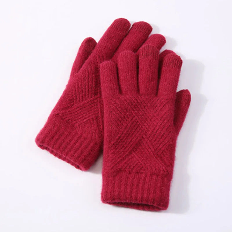 Autumn And Winter Double Layer Fleece-lined Thickened Knitting Gloves