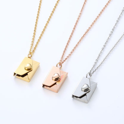 Peach Heart Envelope Couple Female Secret Hidden Message Pendant Necklace Gift