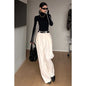 Women's Milky White Casual Pants High Waist Straight Pants