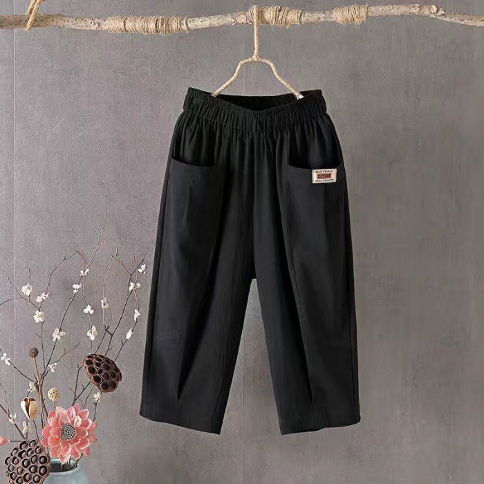 Linen Elastic Waist All-matching Casual Pants