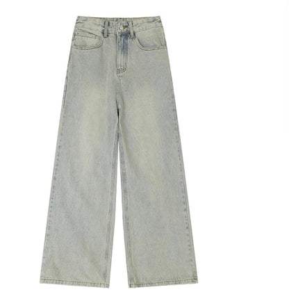 Trendy Retro Distressed Gerade Weite Bein Vielseitige Lockere Jeanshose Für Herren Und Damen