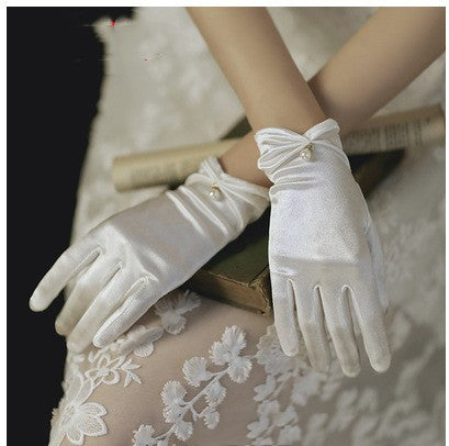 Bridal Gloves Pearl Lace Bow