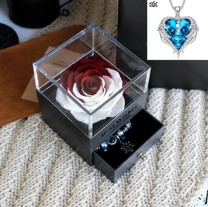 Valentines Day Gift Women Rose Jewelry Box Dried Flower Real Flowers Eternal Roses In Box