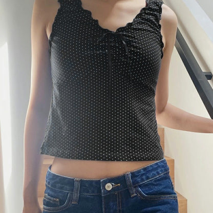 Women's Polka Dot Inner Knitted Sleeveless Top