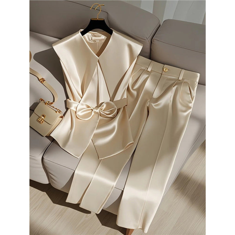 Western Style Youthful Fashionable Champagne Top And Trousers