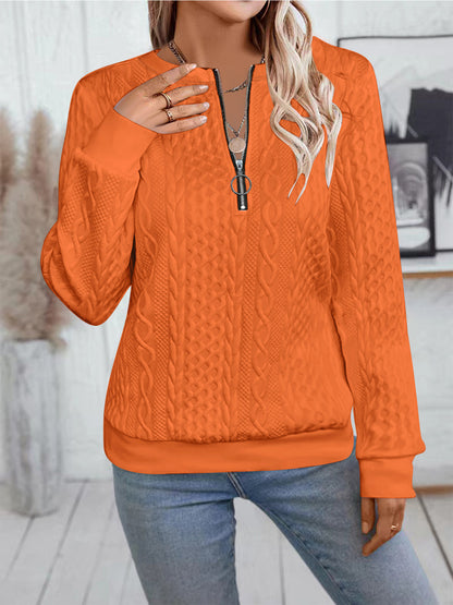 Casual Neckline Long-sleeve Zipper Sweaters Women's Clothing