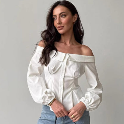 Sexy Solid Color Off-shoulder Shirt