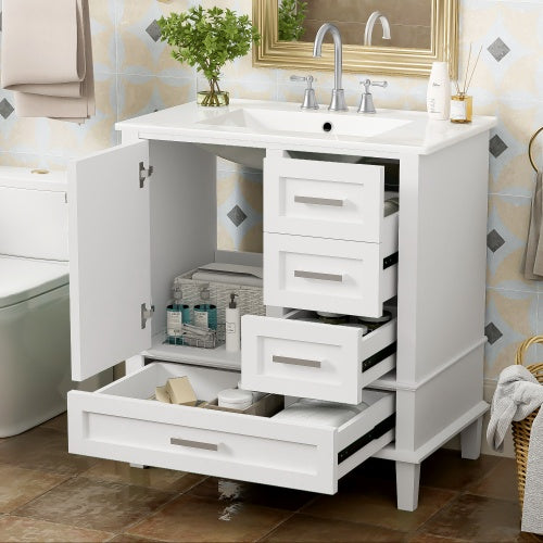 30 Bathroom Vanity , Modern Bathroom Cabinet With Sink Combo Set, Bathroom Storage Cabinet With A Soft Closing Door And 3 Drawers, Solid Wood Frame