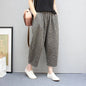 Cotton And Linen High Waist Harem Ankle-length Baggy Pants Artistic Plaid Loose Baggy Pants Women