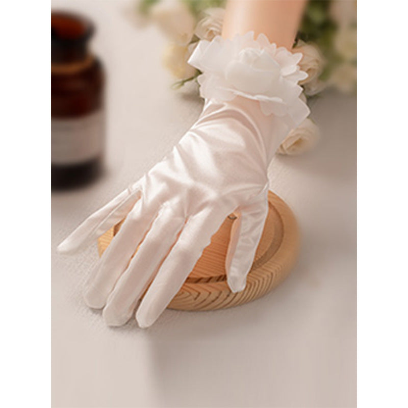 Weiße Satin Kurze Handschuhe Spitze Perlen Accessoires