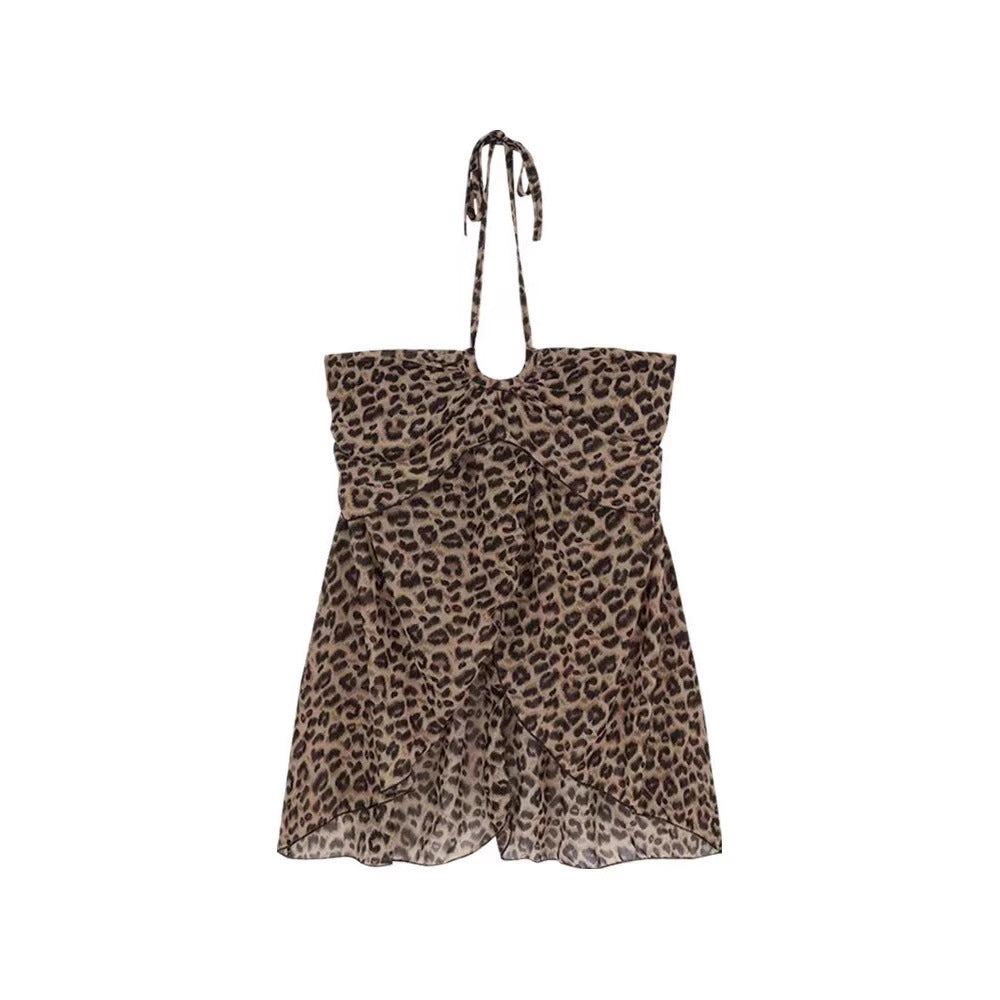 Printed Leopard Print Halter Spaghetti Straps Vest For Women Summer