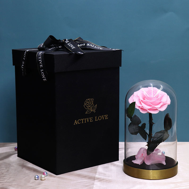 Metal Base Immortal Flower Glass Cover Gift Box